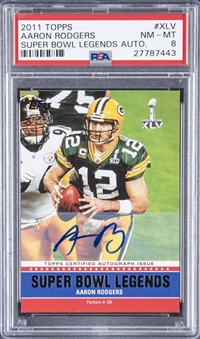2011 Topps Super Bowl Legends Auto #XLV Aaron Rodgers Signed Card (#16/25) PSA NM-MT 8